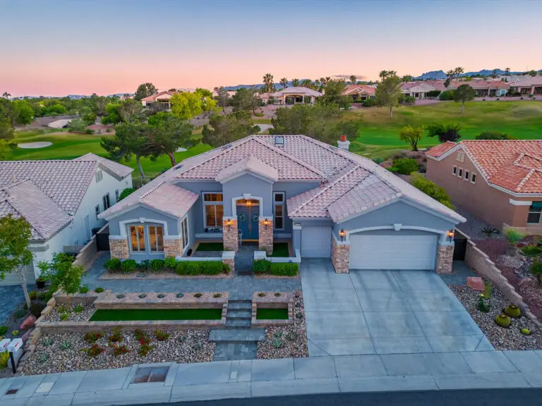 Aristocrat Floor Plan in Sun City Summerlin aerial drone view of home and golf course
