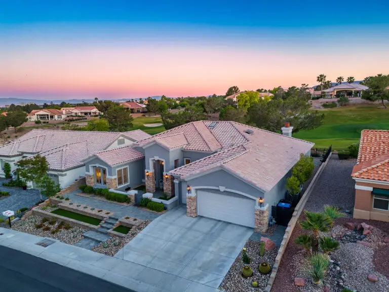 Aristocrat Floor Plan in Sun City Summerlin aerial drone view of golf course home