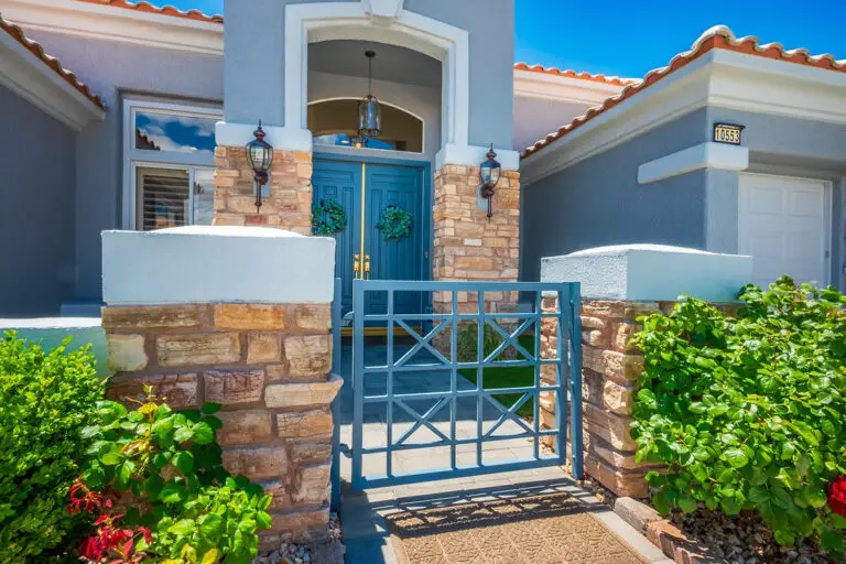 Aristocrat Floor Plan in Sun City Summerlin front elevation at sunse