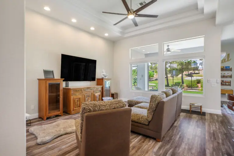 Aristocrat Floor Plan in Sun City Summerlin open living room with golf course view