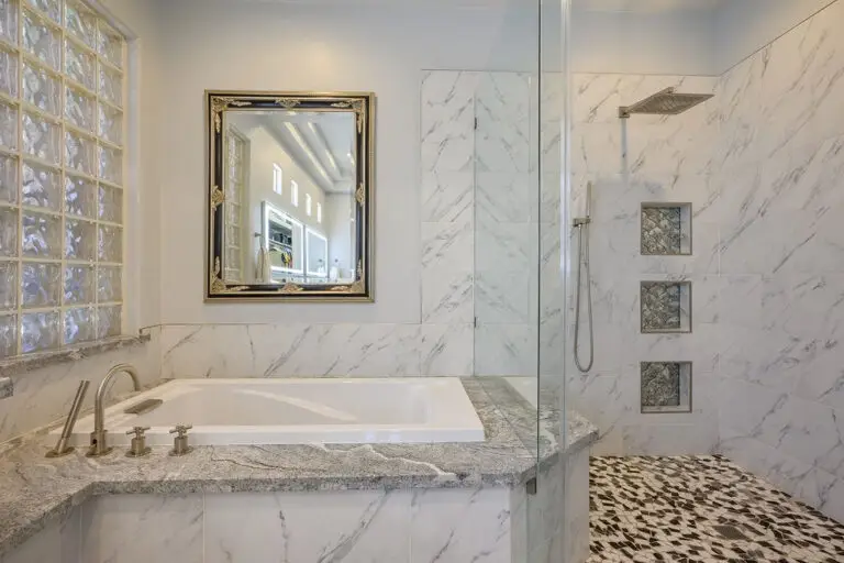 Aristocrat Floor Plan in Sun City Summerlin primary bathroom remodeled with tub & shower combo