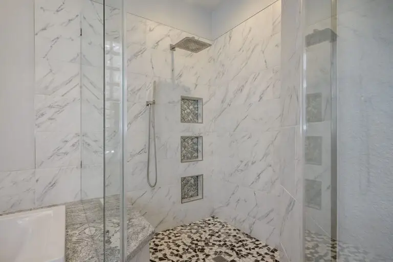 Aristocrat Floor Plan in Sun City Summerlin primary bathroom remodeled details with rainfall showerhead