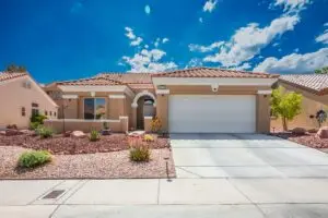 Bristol Floor Plan in Sun City Summerlin front exterior with desert landscaping